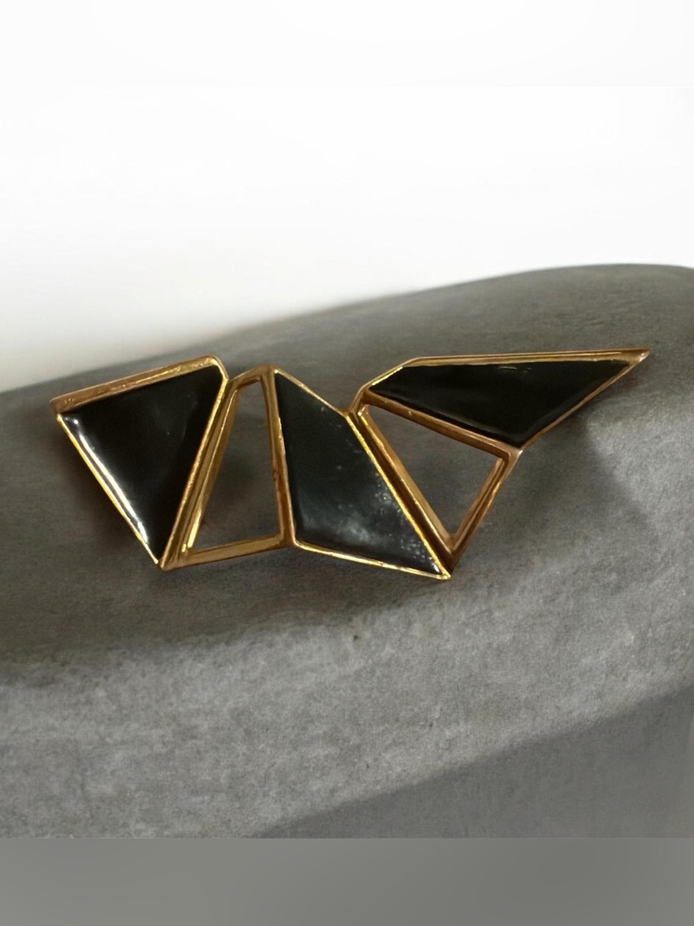 Vintage Gold-Tone Black Geometric Statement Brooch